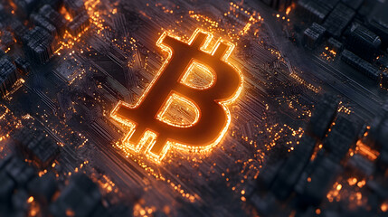 Bitcoin Symbol on Circuit Board, cryptocurrency, blockchain, digital currency, digital asset, decentralized finance