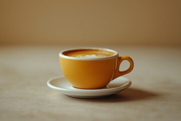 Obraz premium A Single Cup of Latte Art in a Yellow Mug