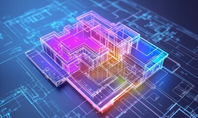 Futuristic concept of residential blueprint with vibrant colors