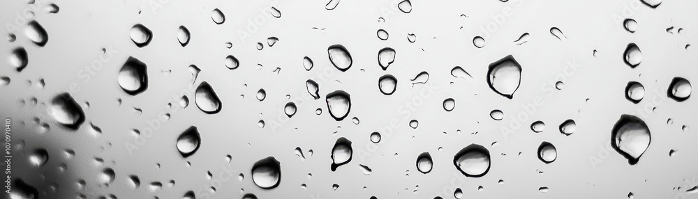 Poster close-up of water droplets on a surface, creating a textured pattern against a gray background, conv