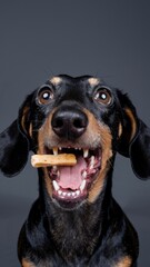 Black and Tan Dachshund in Profile with Happy Expression, Neutral Background