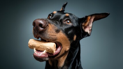 Obraz premium German Shepherd Holding Item in Mouth, Close-Up of Focused Expression