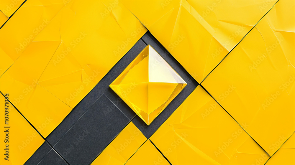 Aufkleber pyramid-shaped object on a yellow background with graphic design elements and modern style