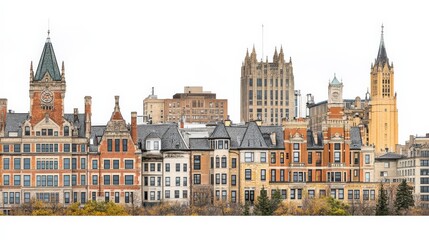 Architectural Cityscape Panorama Featuring Historical and Modern Buildings in an Urban Setting