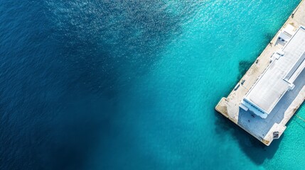 Aerial View of Azure Mediterranean Dock with Pristine Water and Sunlit Concrete Platform