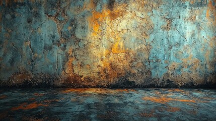 A textured wall with blue and orange hues, creating an artistic background.