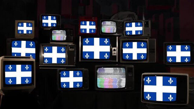 Vintage TV Set Display with Quebec Flag, Canada - 4K