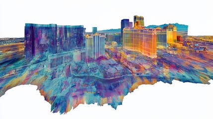 Vibrant Architectures in Urban Panorama Capturing Las Vegas' Skyline in Dazzling Sunset Colors