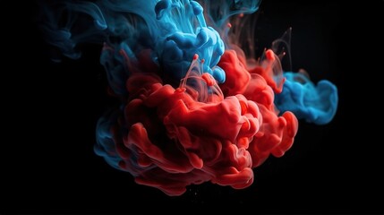 Vibrant Red and Blue Ink Swirl in Dark Background