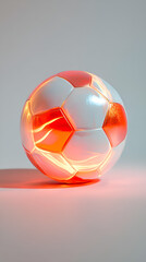 Naklejka premium Modern Soccer Ball with Orange and White Panels, 3D Render in High Detail, Futuristic Design