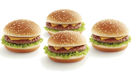 Beef Burgers With Lettuce and Cheese on a Clean Background Generative AI
