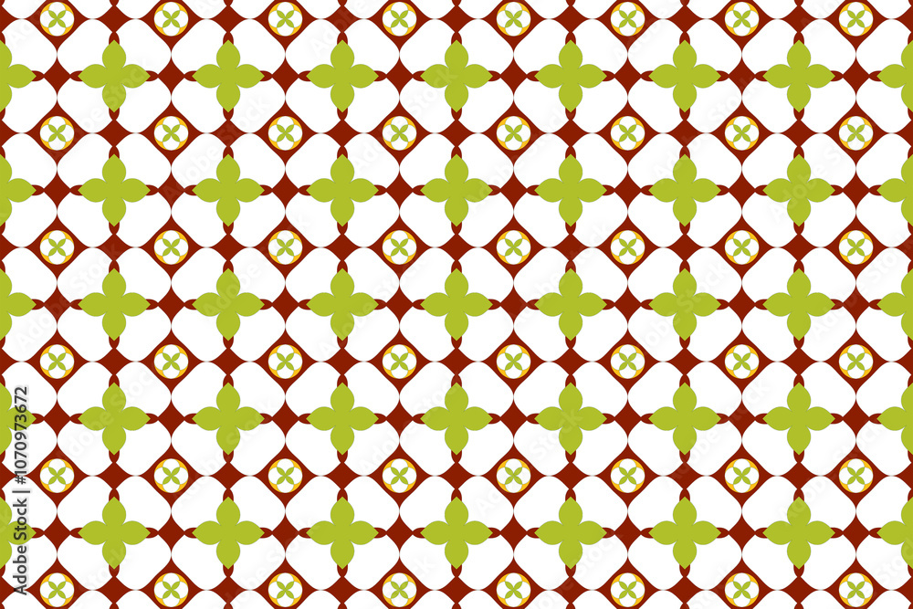Poster geometric patterns in green and red create vibrant art on a white background