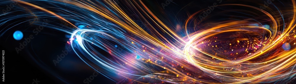 Poster a vibrant swirl of colorful light trails against a dark background, creating a dynamic and ethereal 