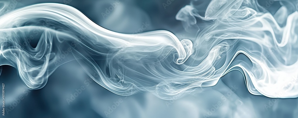 Poster a swirling pattern of ethereal white smoke against a soft blue backdrop, creating a tranquil and mys