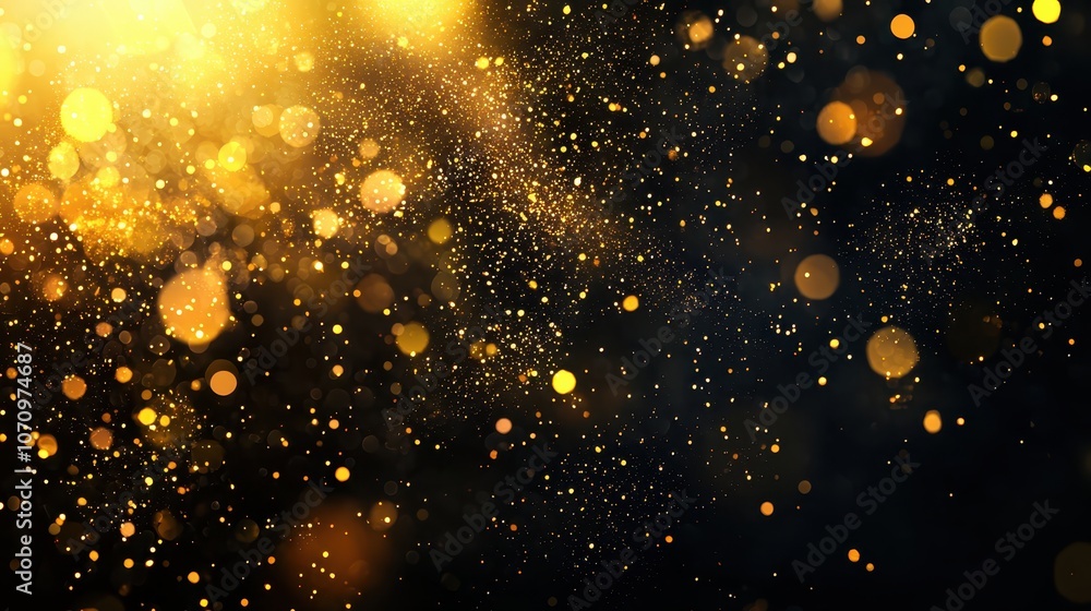Poster a shimmering backdrop of golden particles creating a magical, festive atmosphere against a dark back