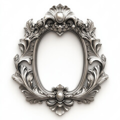 A gothic renaissance mirror frame, old fashioned, made from silver, realistic, white background