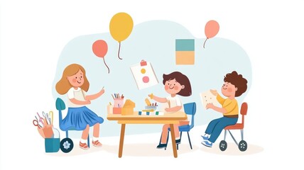Children with different abilities enjoying arts and crafts