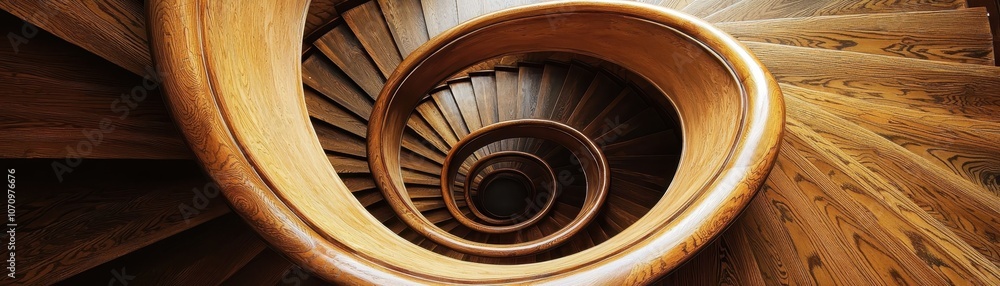 Poster a beautifully crafted wooden spiral staircase showcasing intricate patterns and a smooth finish, cre