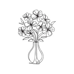 Hand-drawn flowers outline vase art. Continuous line drawing flowers in a vase. Hand drawing concept sketch line.	
