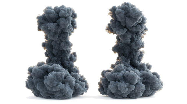 Black Smoke Plumes Rising From Ground Isolated on a White Background Generative AI