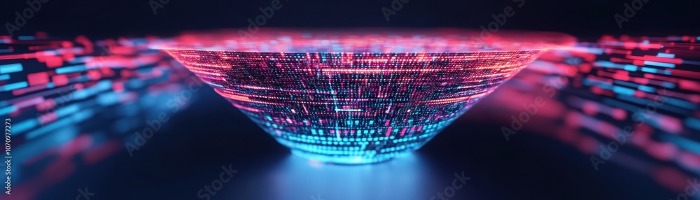 Poster a futuristic digital landscape featuring vibrant, glowing lines and data structures in a captivating