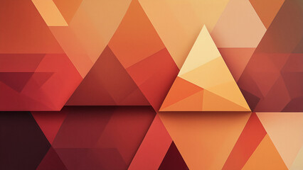 Fototapeta premium Abstract composition of overlapping triangles in warm orange, red, and yellow hues. Shades and textures enhance depth & dimension, while light and shadow add striking three-dimensional visual impact.
