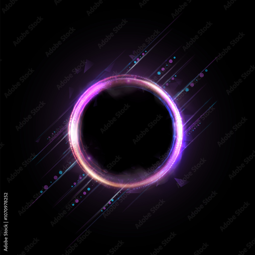 Aufkleber bright light ring with neon effect. round frame of light effect on black background. for web design 