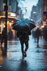 Obraz premium A person walking in the rain with an umbrella
