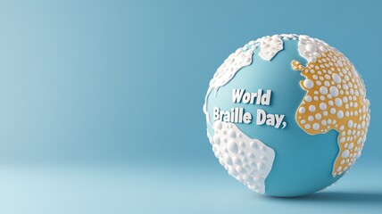 World braille day celebration: artistic globe with braille patterns in blue and yellow,World Braille Day