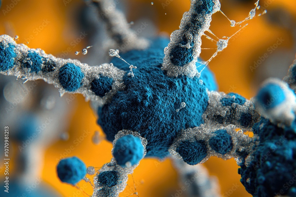 Poster a close-up view of a cell containing a blue substance, likely a biological sample