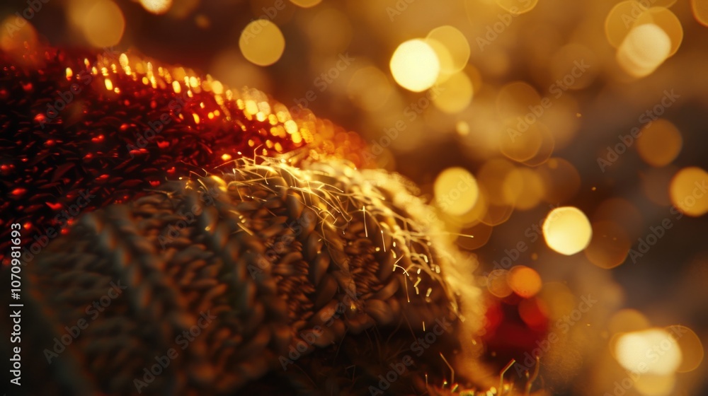 Aufkleber a close-up view of a knitted hat with colorful lights shining in the background