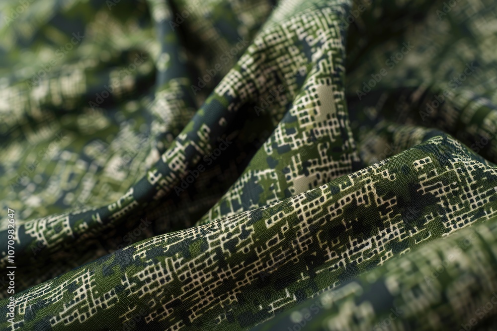 Poster a close-up shot of a textured green and white fabric, perfect for use in textile or design contexts