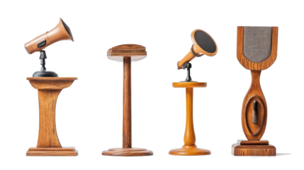 Wooden Podiums and Microphones on Transparent Background Generative AI