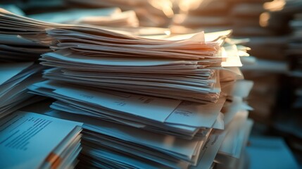 A close-up of a disorganized stack of papers, suggesting administrative tasks or clutter.