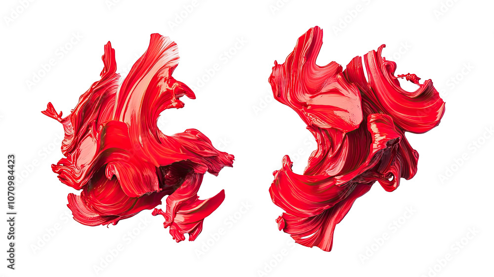 Poster dynamic red paint brushstrokes on a transparent background generative ai