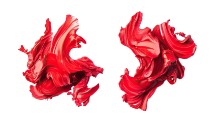 Dynamic Red Paint Brushstrokes on a Transparent Background Generative AI