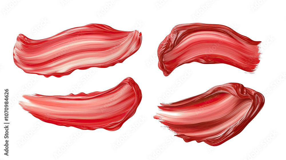 Aufkleber set of isolated red paint brushstrokes on a transparent background generative ai