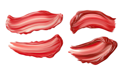 Set of Isolated Red Paint Brushstrokes on a Transparent Background Generative AI