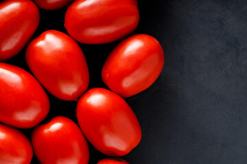 Homegrown Red Tomatoes on Dark Surface, Farm-to-Table Vegetables, Copy Space