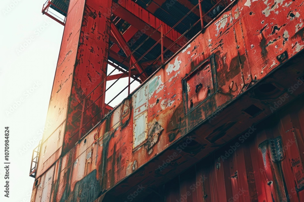 Poster abandoned structure with timepiece