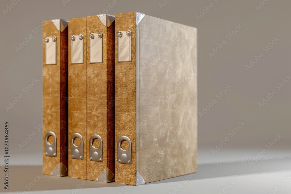 Poster a collection of binders stacked on top of each other, often used in offices and educational settings