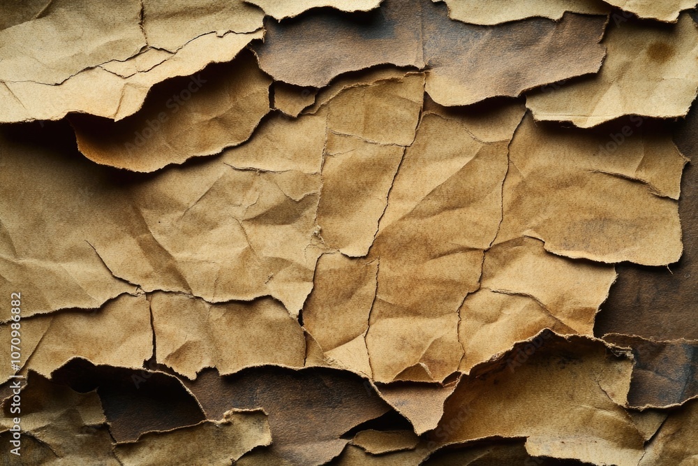Poster a detailed view of a piece of brown paper with texture and fibers visible