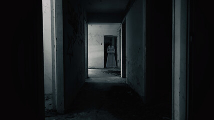Horror scene of scary woman, vintage look