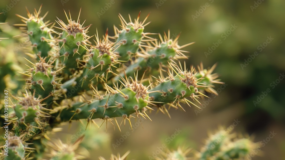 Poster a close-up shot of a prickly cactus plant with sharp spikes