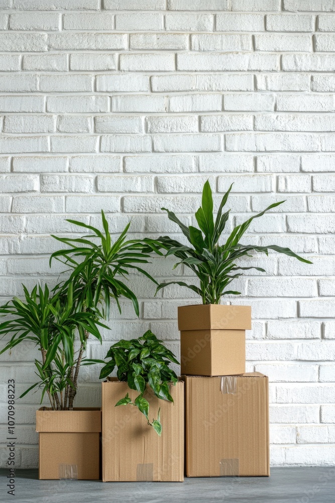 Poster planters sitting on cardboard boxes, perfect for storage or display