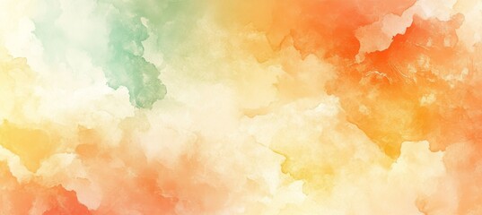 Abstract Watercolor Background Design, Green, Yellow And Orange Color Mixing Texture Painting Style
