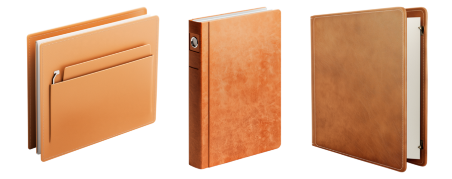 A set of orange document folder with multiple compartments, isolated on a white background. Perfect for organizing papers, files, and office documents efficiently.
