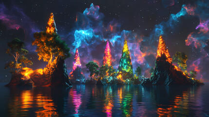 landscape with clouds and stars