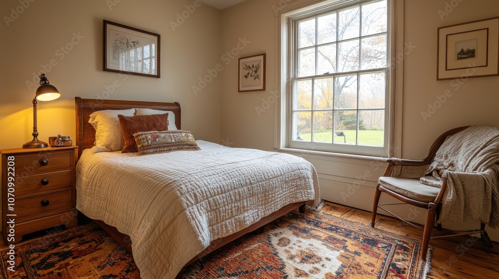 Poster a warm and inviting bedroom features a comfortable bed adorned with a decorative pillow. the large w
