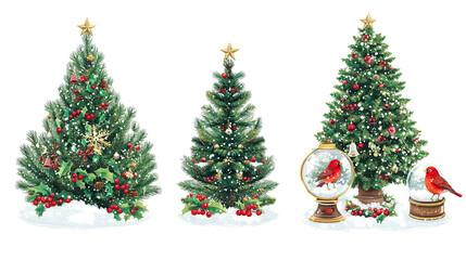 Fototapeta premium Fir Branches Holly Berries Snow Globes Generative AI